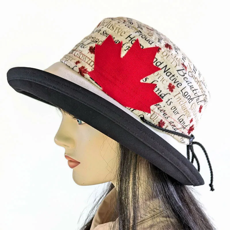 101 Sunblocker UV summer sun hat with large wide brim featuring Canada patriotic words maple leaves