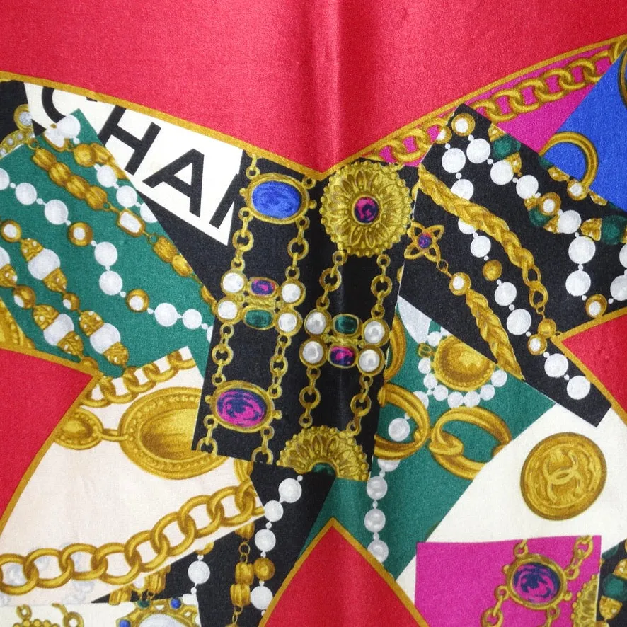 1990s Chanel Interlocking CC Jewel Print Scarf