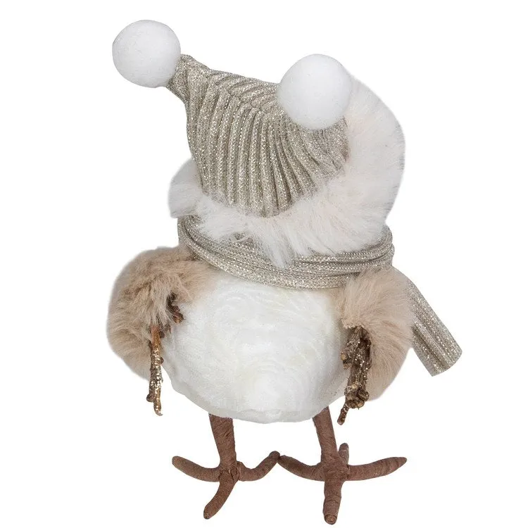 5.25" White and Gold Winter Bird with Hat Christmas Figurine