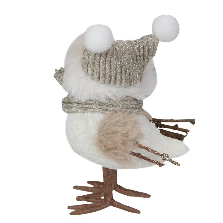 5.25" White and Gold Winter Bird with Hat Christmas Figurine