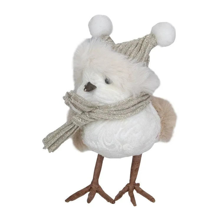 5.25" White and Gold Winter Bird with Hat Christmas Figurine