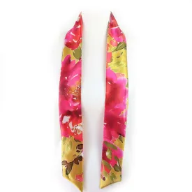 Abstract Petals Mustard,Skinny Scarf,Woman Scarf,All season scarf,LightweightScarf,ladies scarf,artist scarf,painted scarf,satin scarf