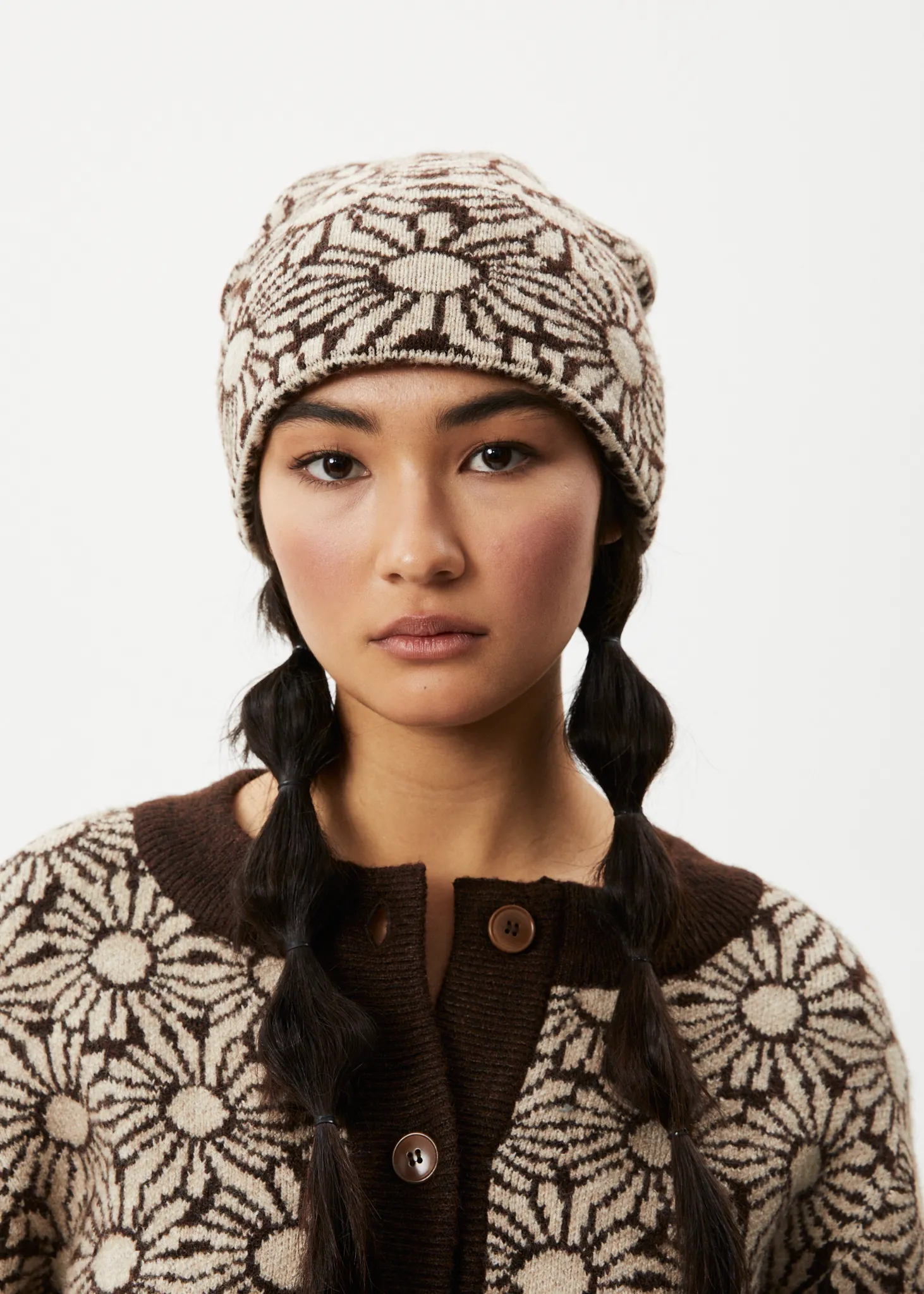 AFENDS Unisex Dandy - Floral Knit Beanie - Toffee