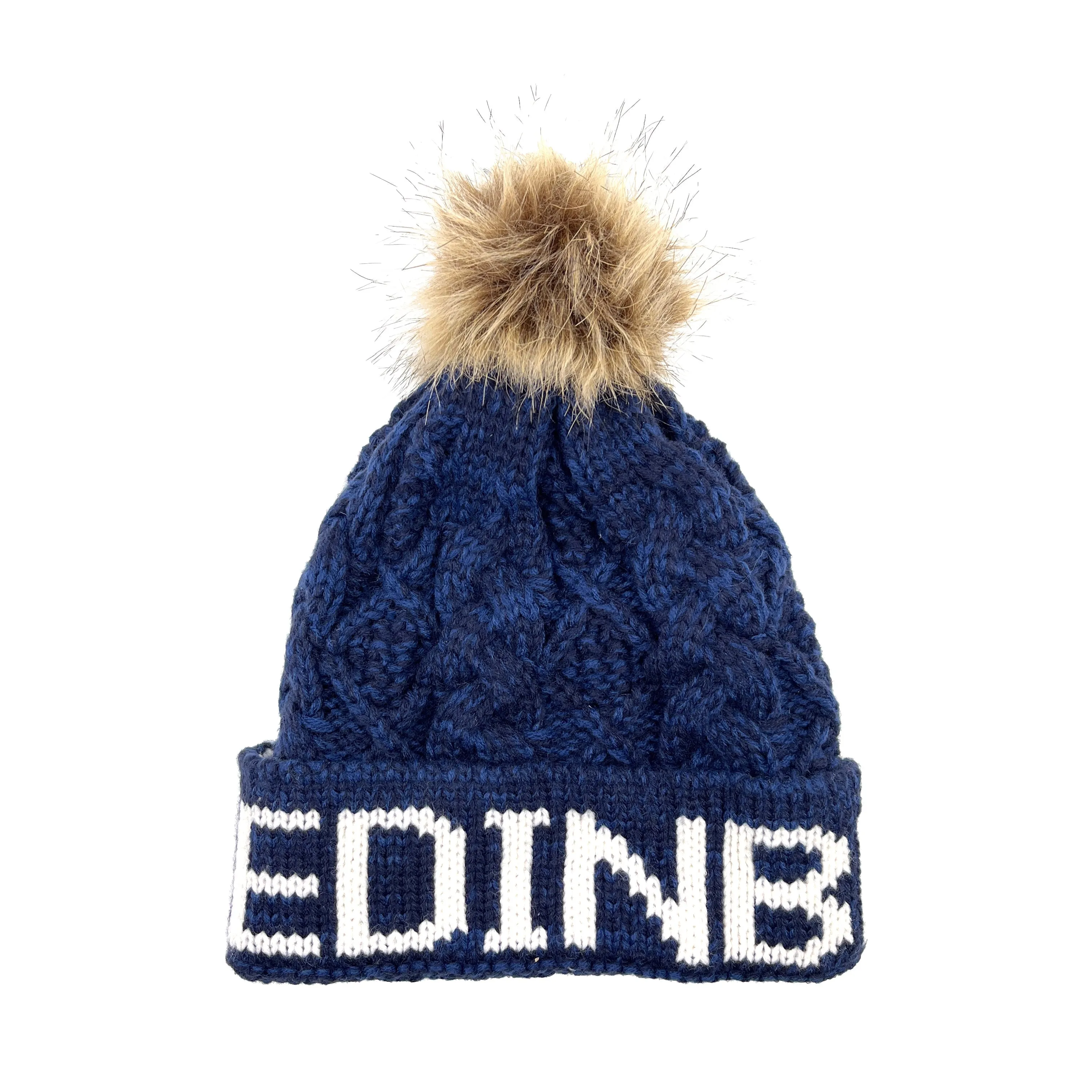 Aran Diamond Cable Edinburgh Pom Pom Hat