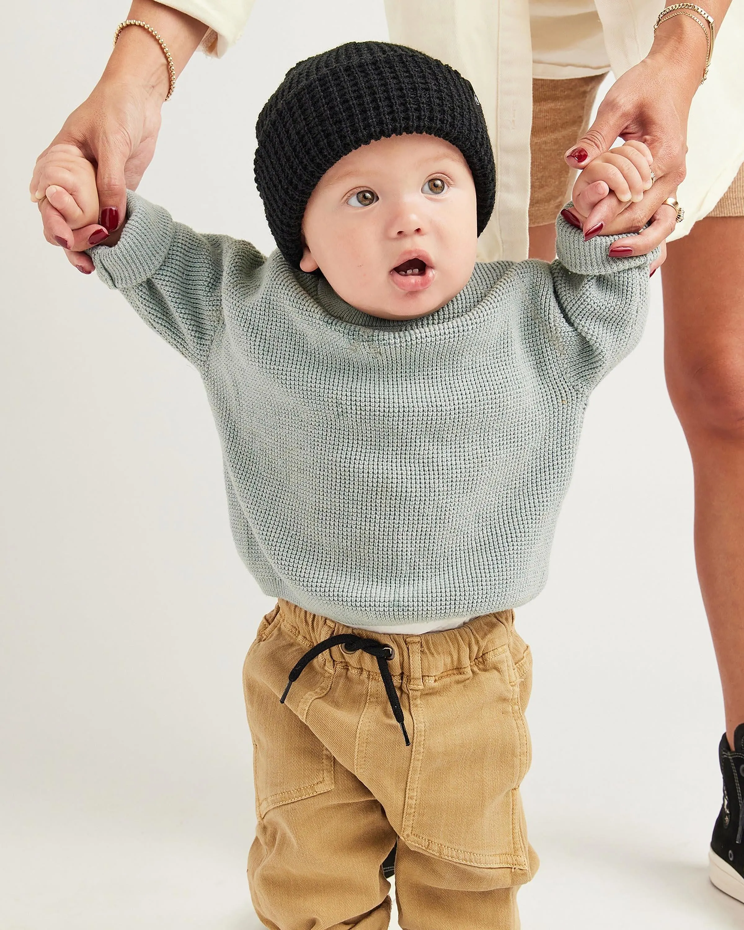 Baby Ranger Beanie in Black Waffle