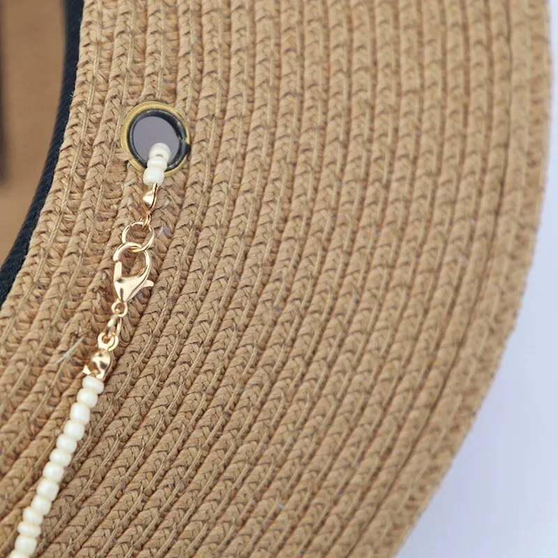 Beach Straw Hat With Designer Shell Chain