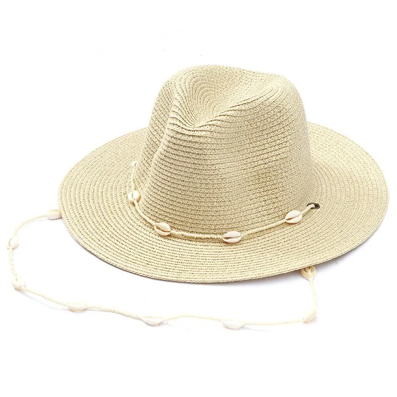 Beach Straw Hat With Designer Shell Chain