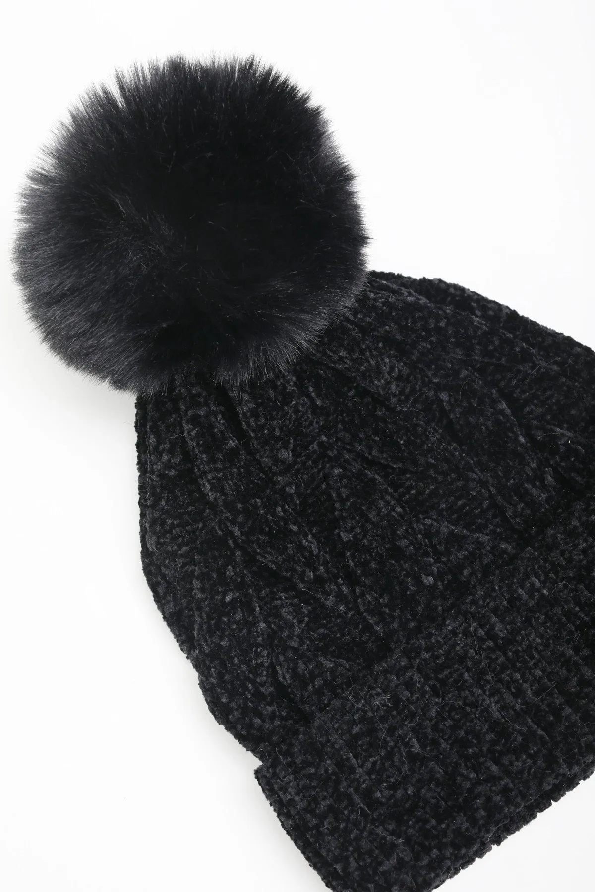 Black Beanie Hat & Pom Pom Set