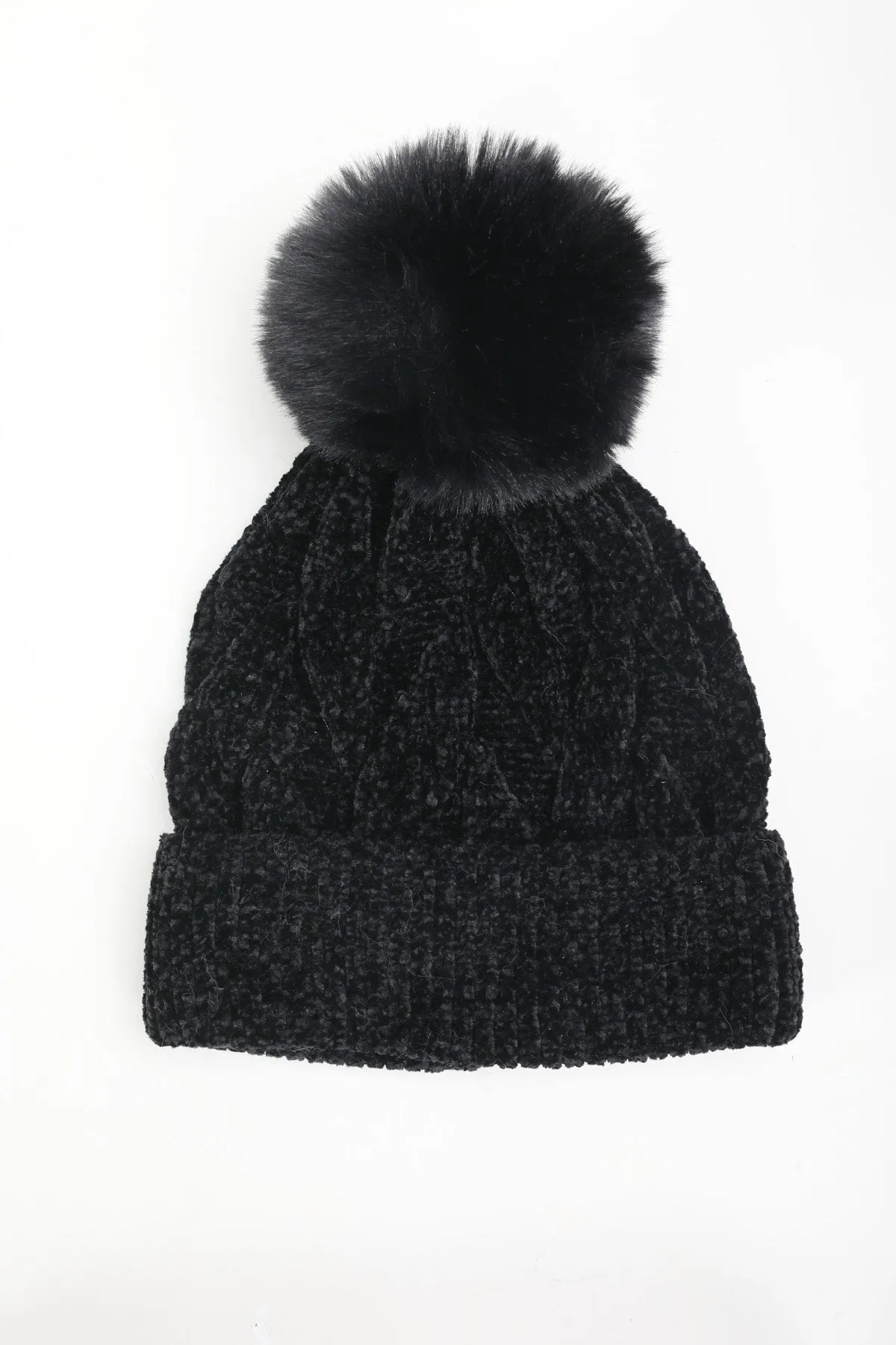 Black Beanie Hat & Pom Pom Set