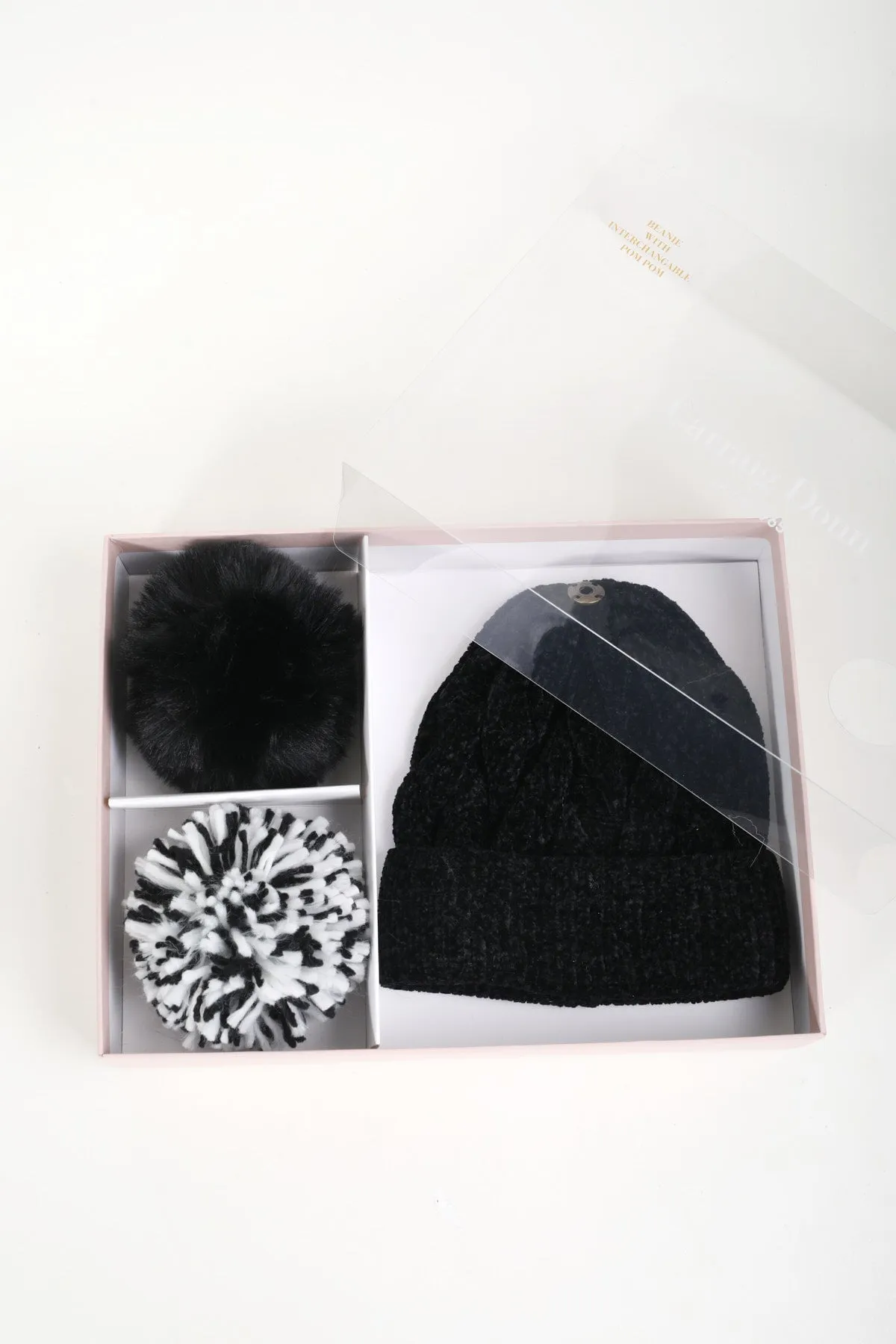 Black Beanie Hat & Pom Pom Set