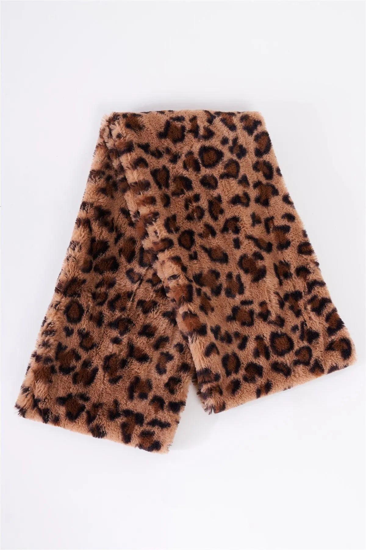 Brown Leopard Print Faux Fur Infinity Winter Scarf /3 Pieces