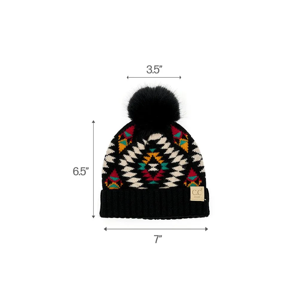 C.C Aztec Soft Faux Fur Pom Matching Mommy & Baby Beanie Set