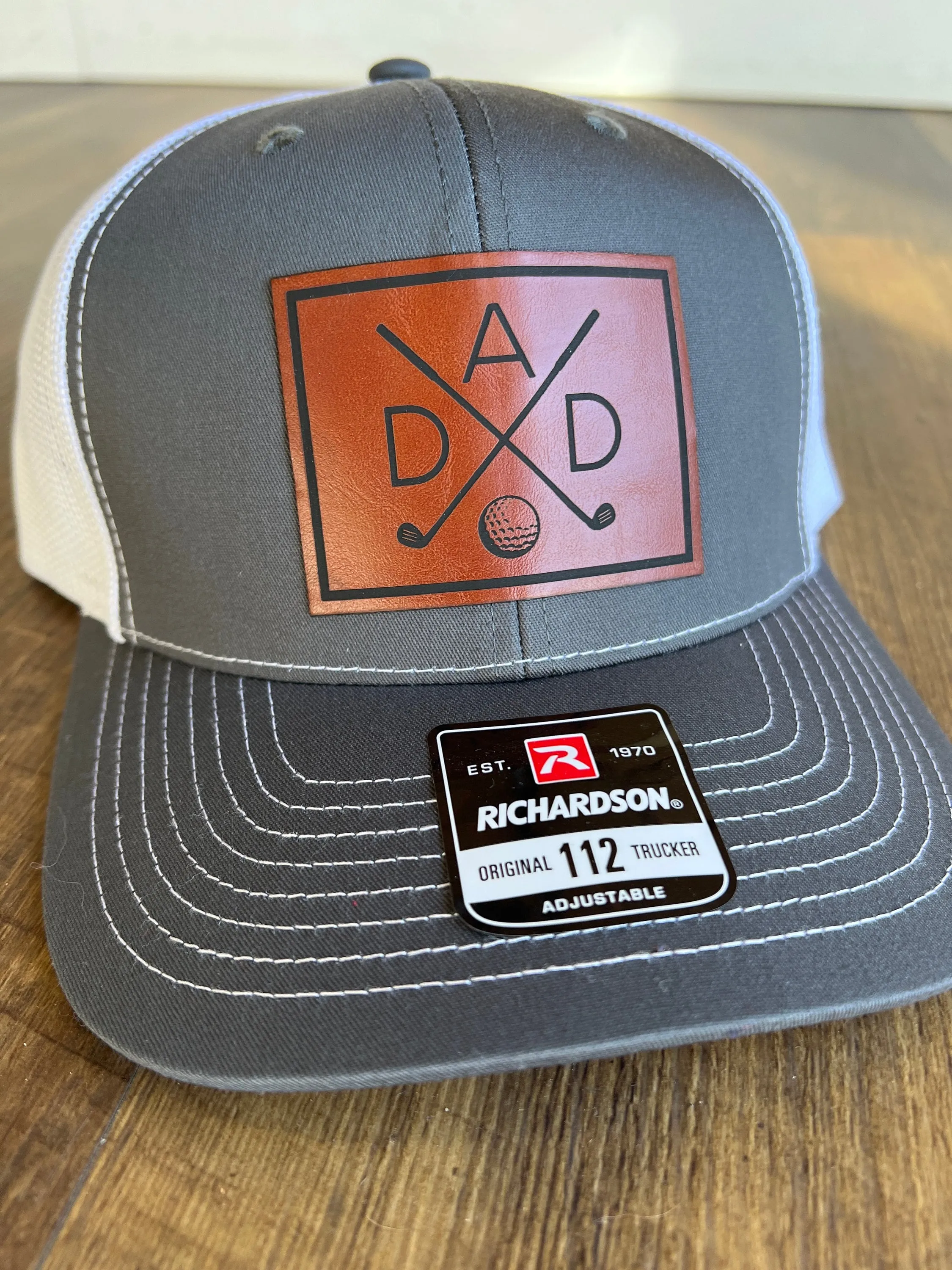 Dad Golf Hat. Christmas gift for Dad Richardson 112 leather patch trucker hat for Dad Gift for father. Gift for dad. Dad Hat gift.