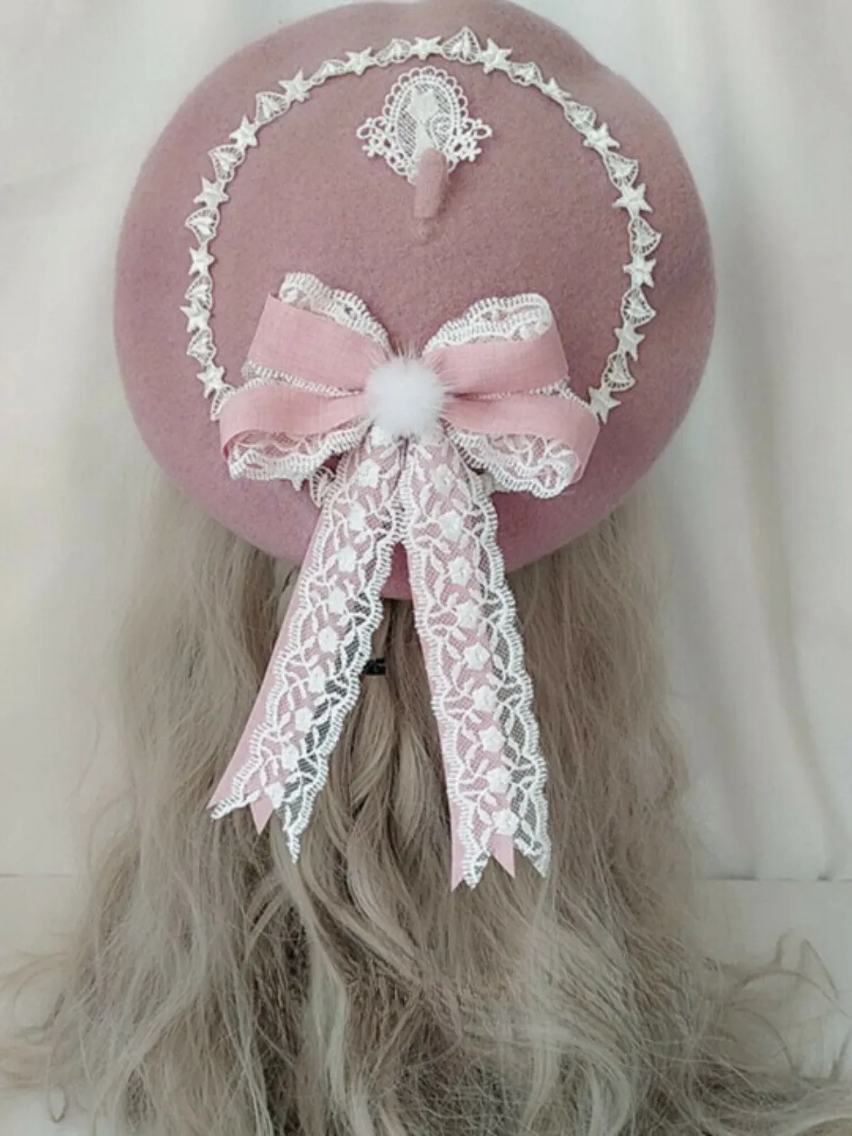 Dainty Darling Lace Bow Wool Beret