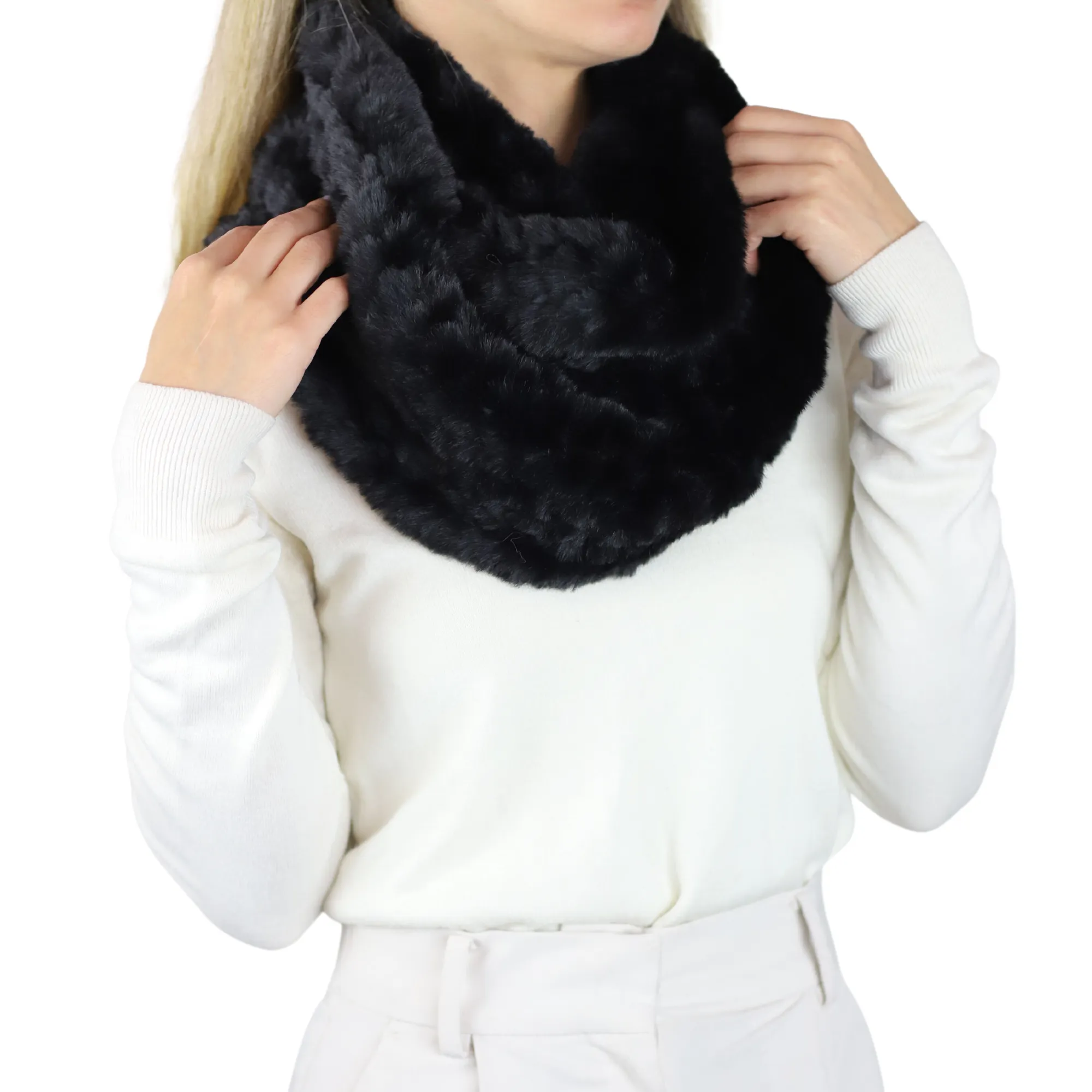 Faux Fur Knitted Infinity Scarf