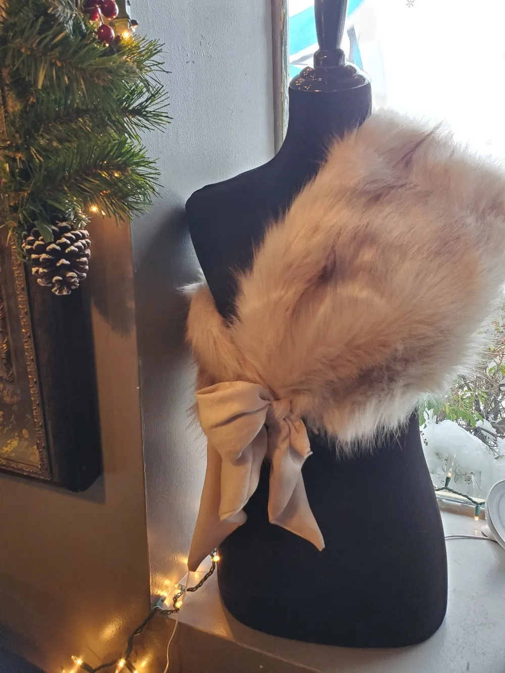 Faux Fur Shawl with Scarf Tie