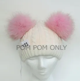 FOX POMPOM Pair! Fur Pom-Pom,Real Fox Fur, Pink Fox Pom Pom, Double Pom Pom, Fox Pom Pom, Pom Pom Ears, Hat, Knitted, Child, Cap, Beanie