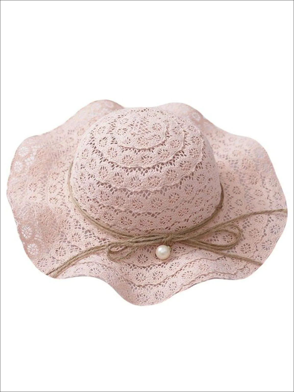 Girls Boho Floppy Straw Hat With Pearl Embellishment