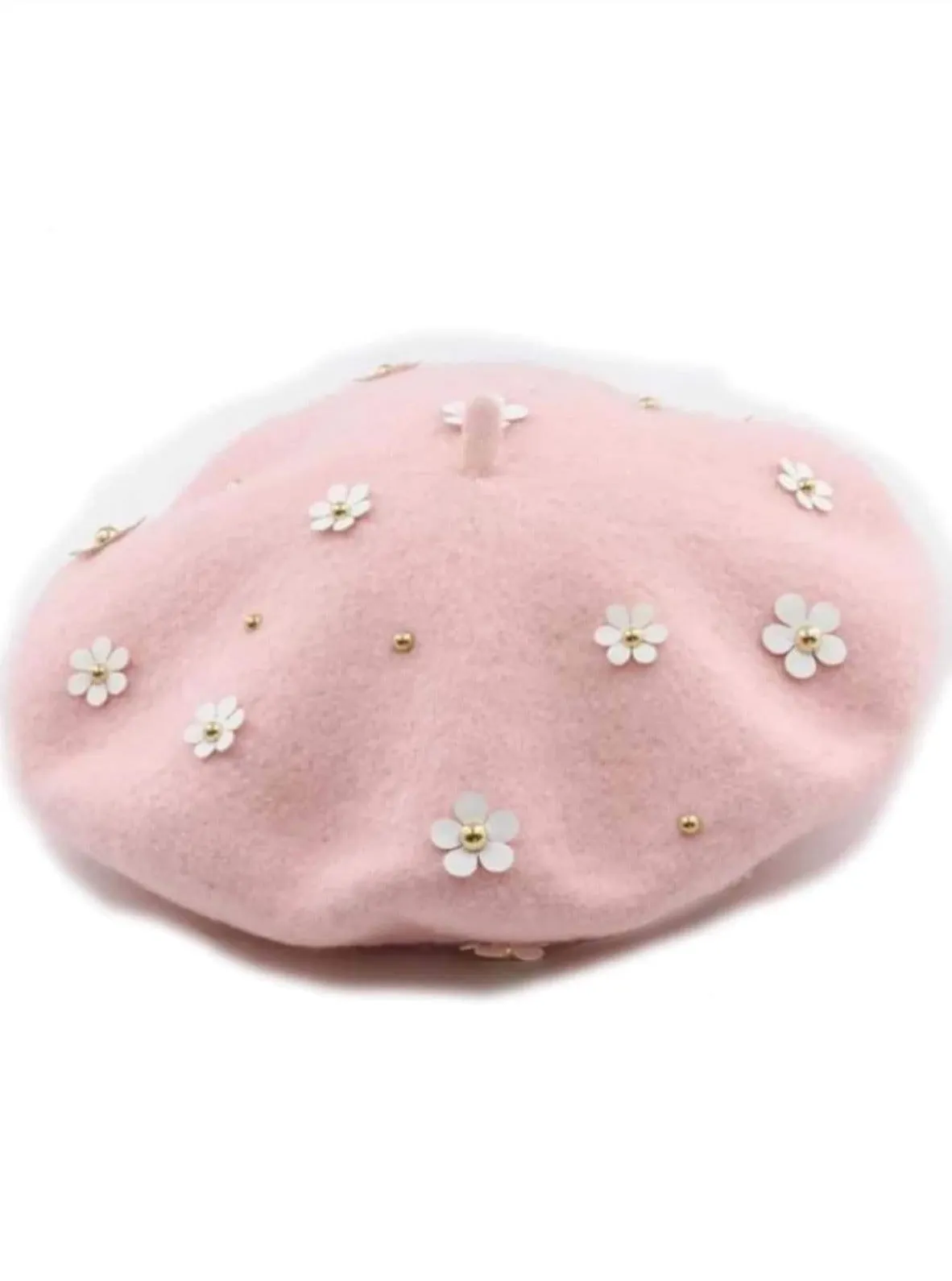 Girls Flower Embellished Parisian Style Wool Beret