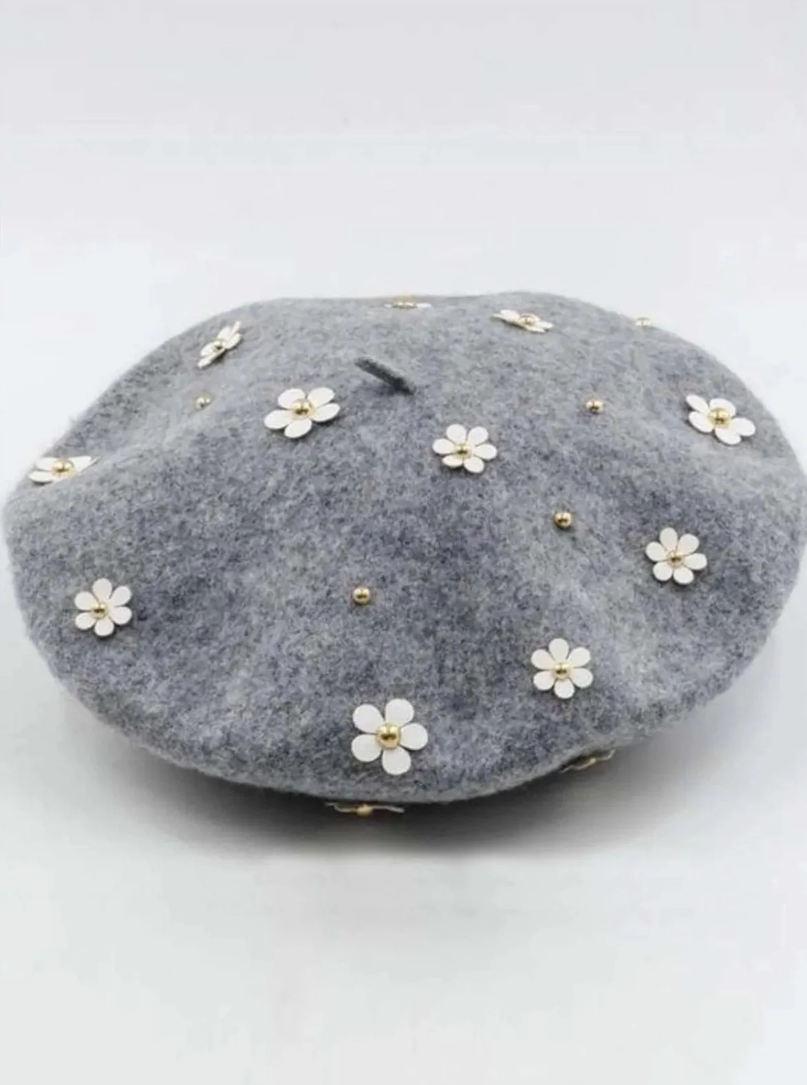 Girls Flower Embellished Parisian Style Wool Beret