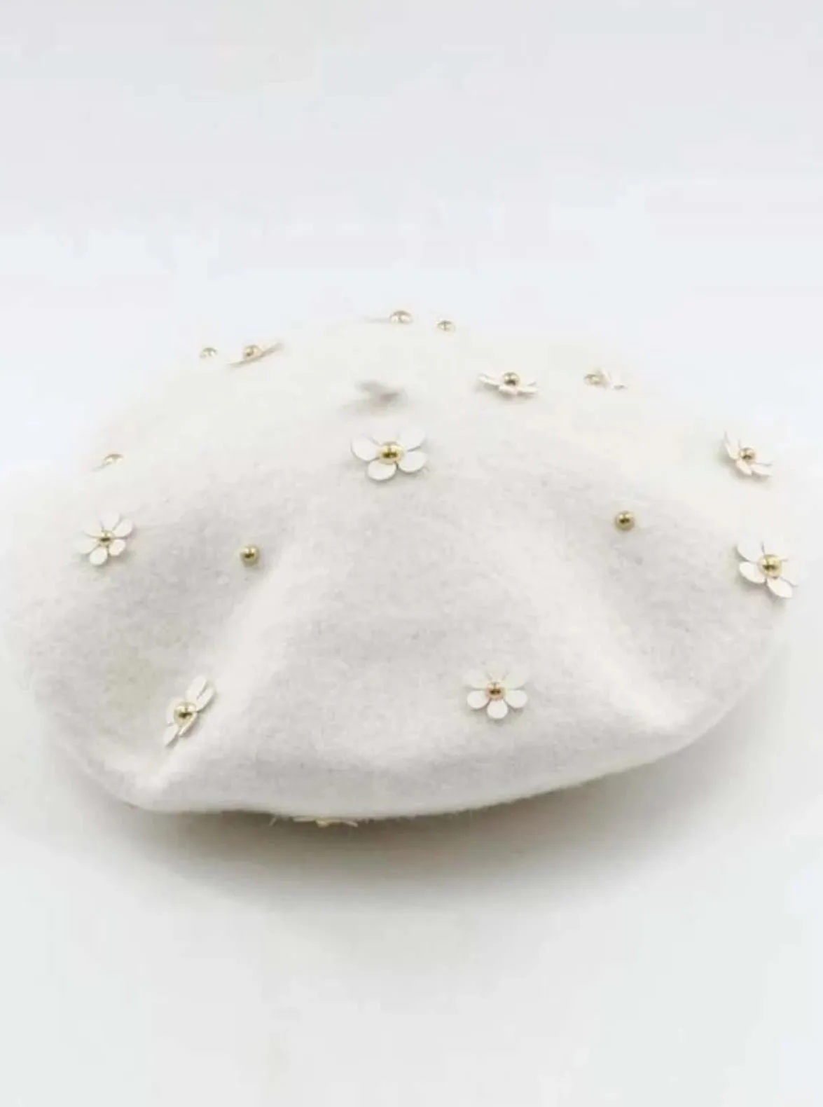 Girls Flower Embellished Parisian Style Wool Beret