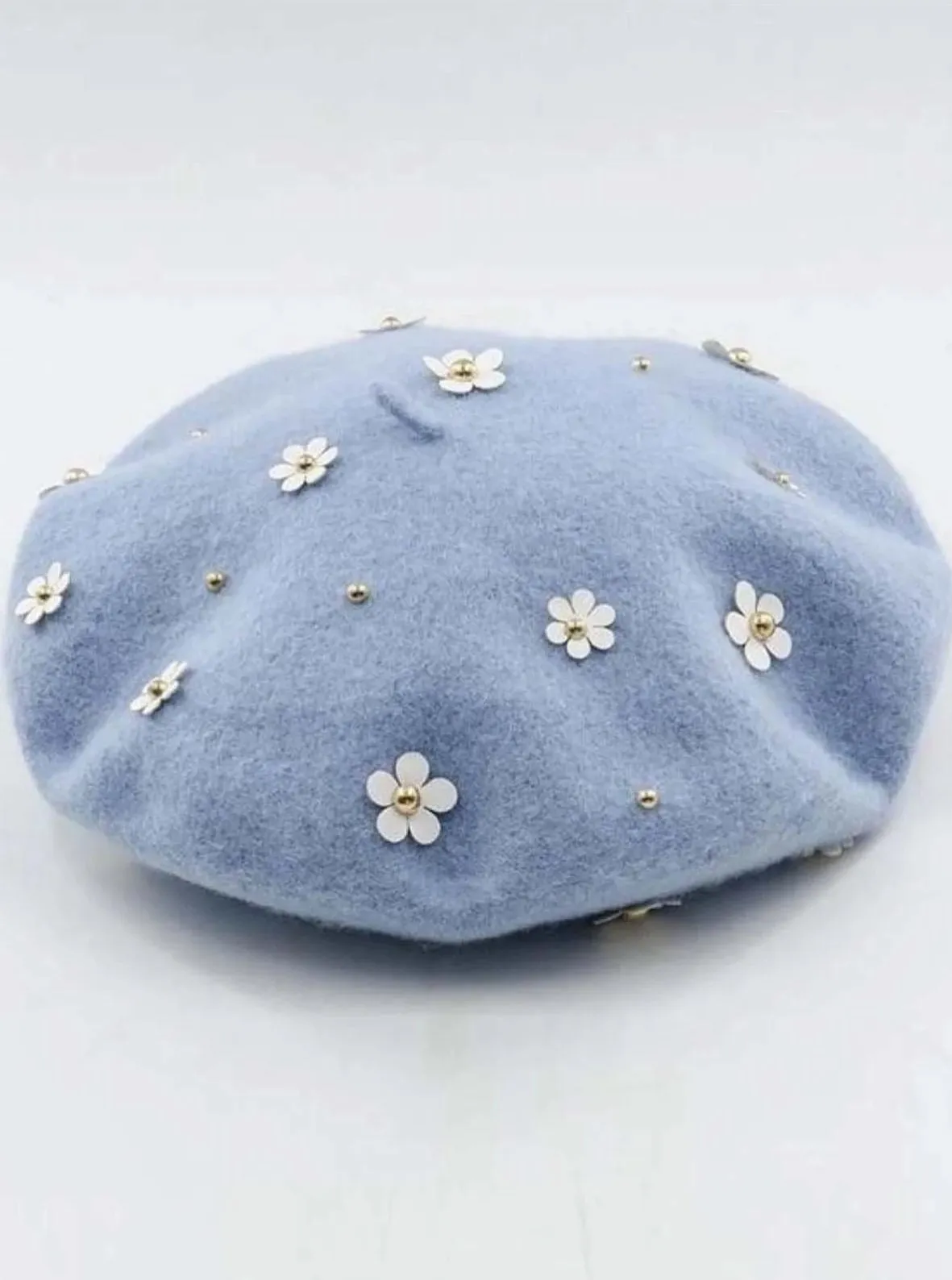 Girls Flower Embellished Parisian Style Wool Beret