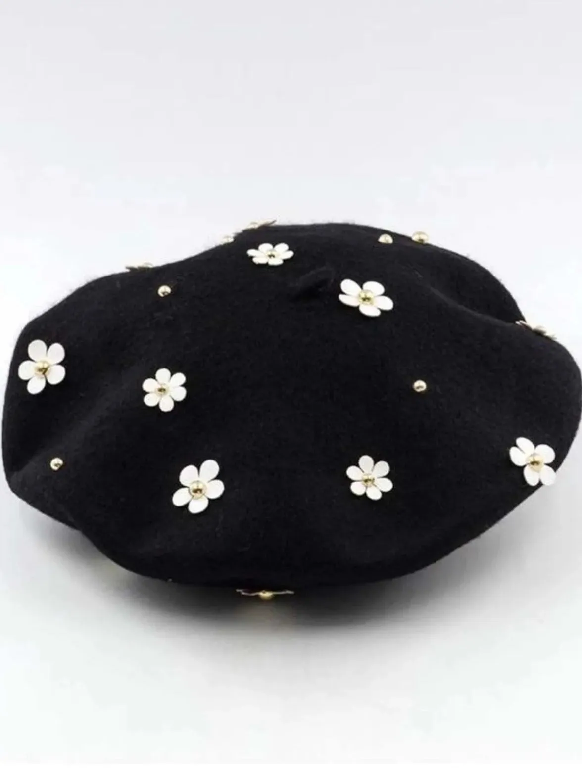 Girls Flower Embellished Parisian Style Wool Beret