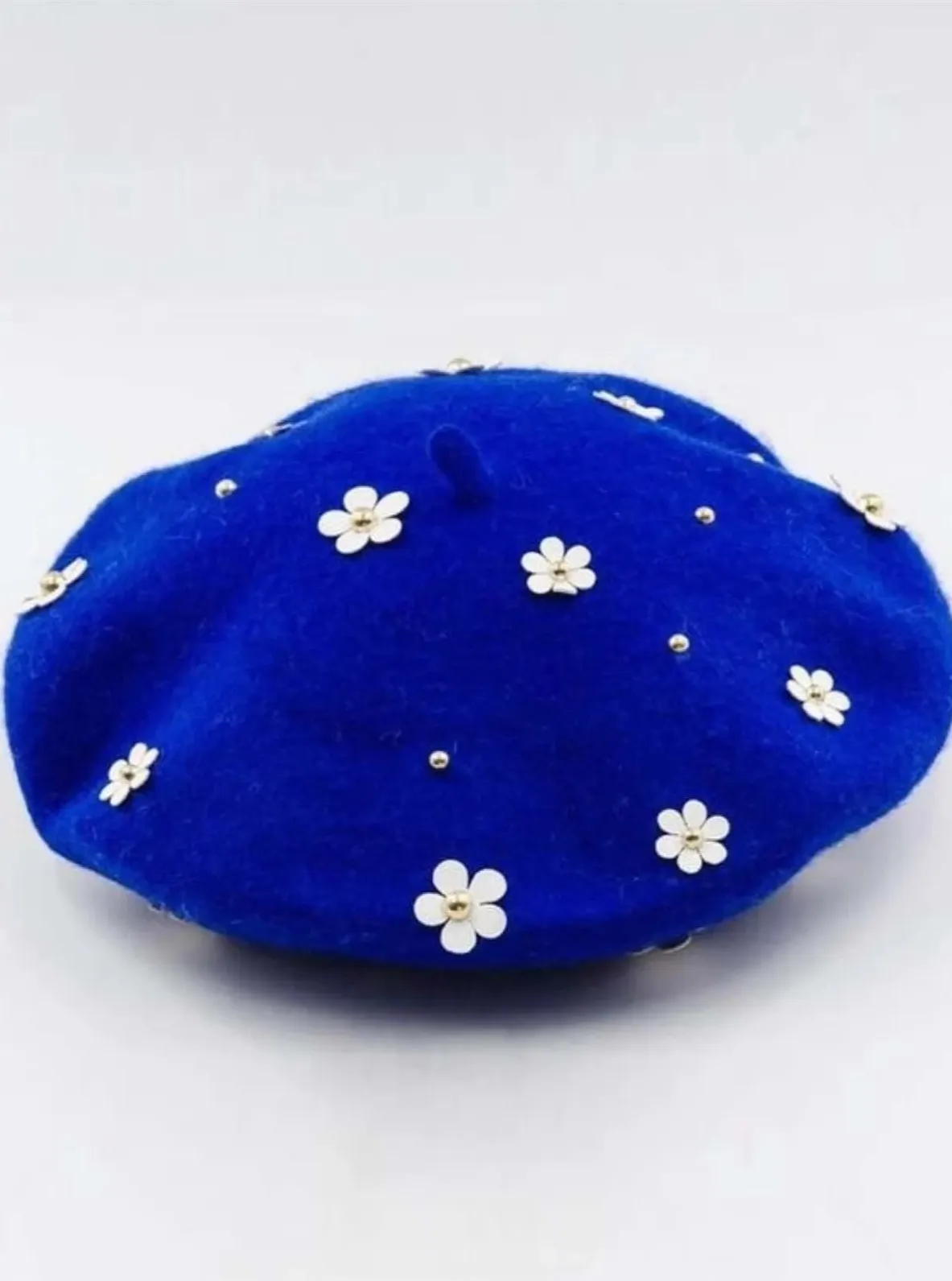 Girls Flower Embellished Parisian Style Wool Beret