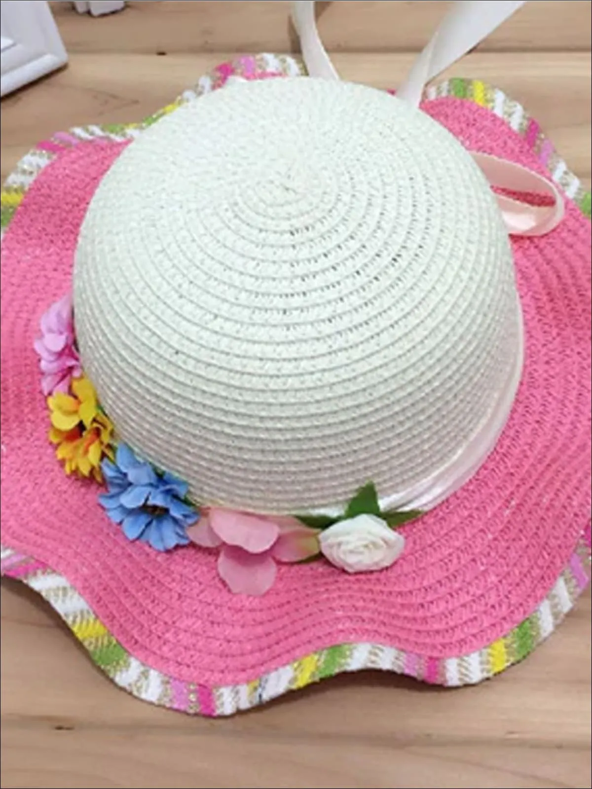 Girls Rainbow Floral Straw Hat