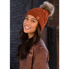 H-288 Rust Cable Knit Pom Hat