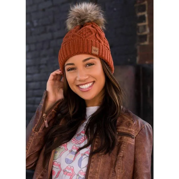 H-288 Rust Cable Knit Pom Hat