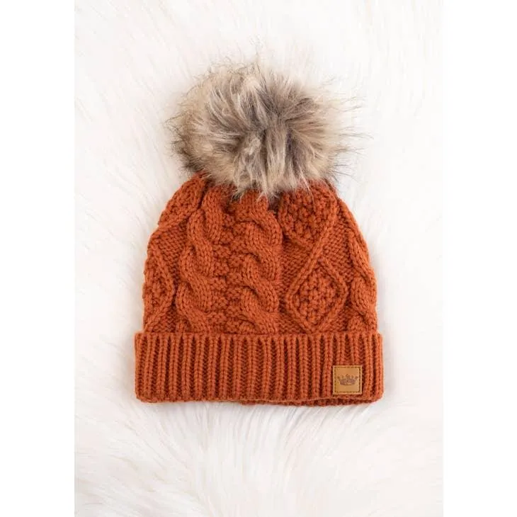 H-288 Rust Cable Knit Pom Hat