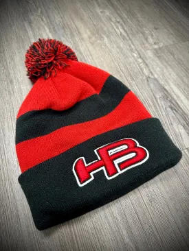 HB Sports Striped Color Winter Pom-Pom Beanie Hat: Black, Red, and Black