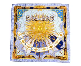 Hermes "Carpe Diem" Purple Printed Sun Motif Silk Scarf