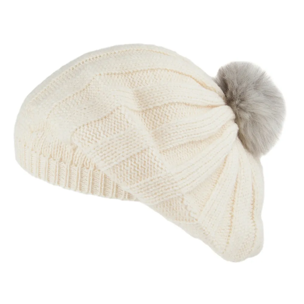 Highland 2000 English Wool Bobble Beret - Winter White