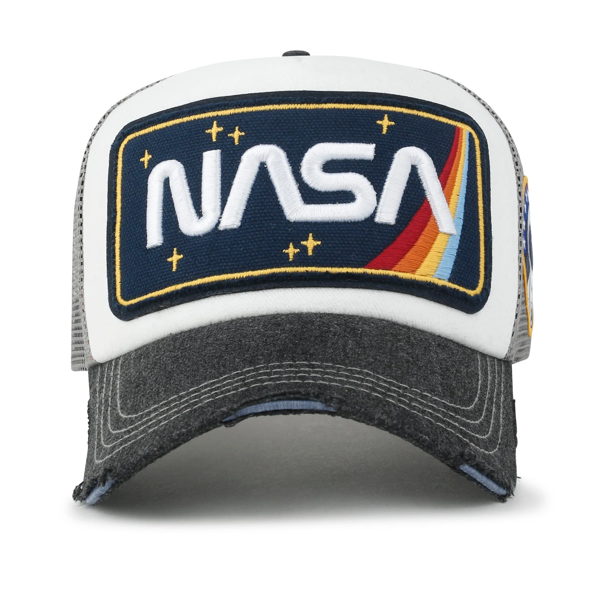 ililily PREMIUM NASA Worm Logo Embroidery Large Structured Baseball Cap Mesh Back Trucker Hat