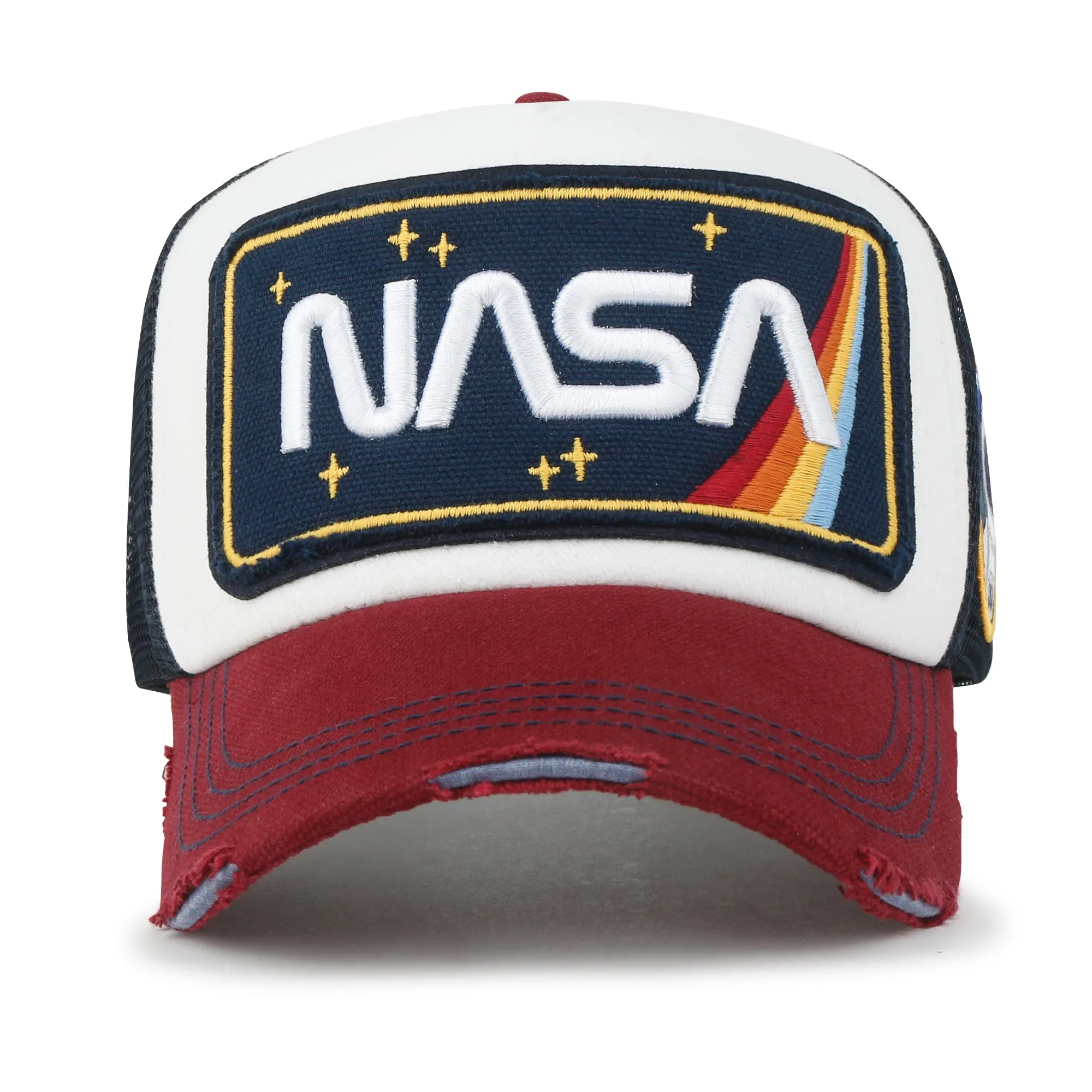 ililily PREMIUM NASA Worm Logo Embroidery Large Structured Baseball Cap Mesh Back Trucker Hat