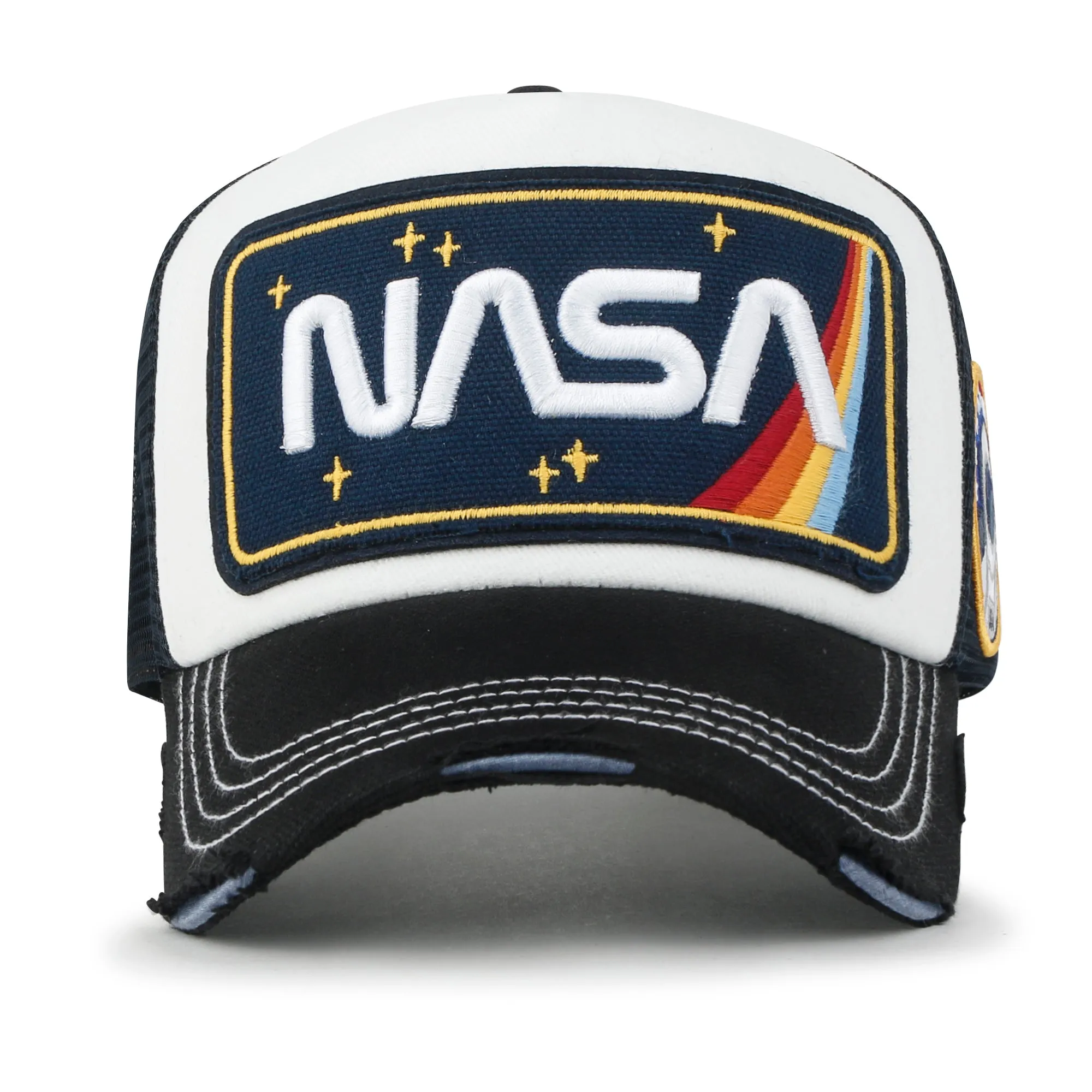 ililily PREMIUM NASA Worm Logo Embroidery Large Structured Baseball Cap Mesh Back Trucker Hat