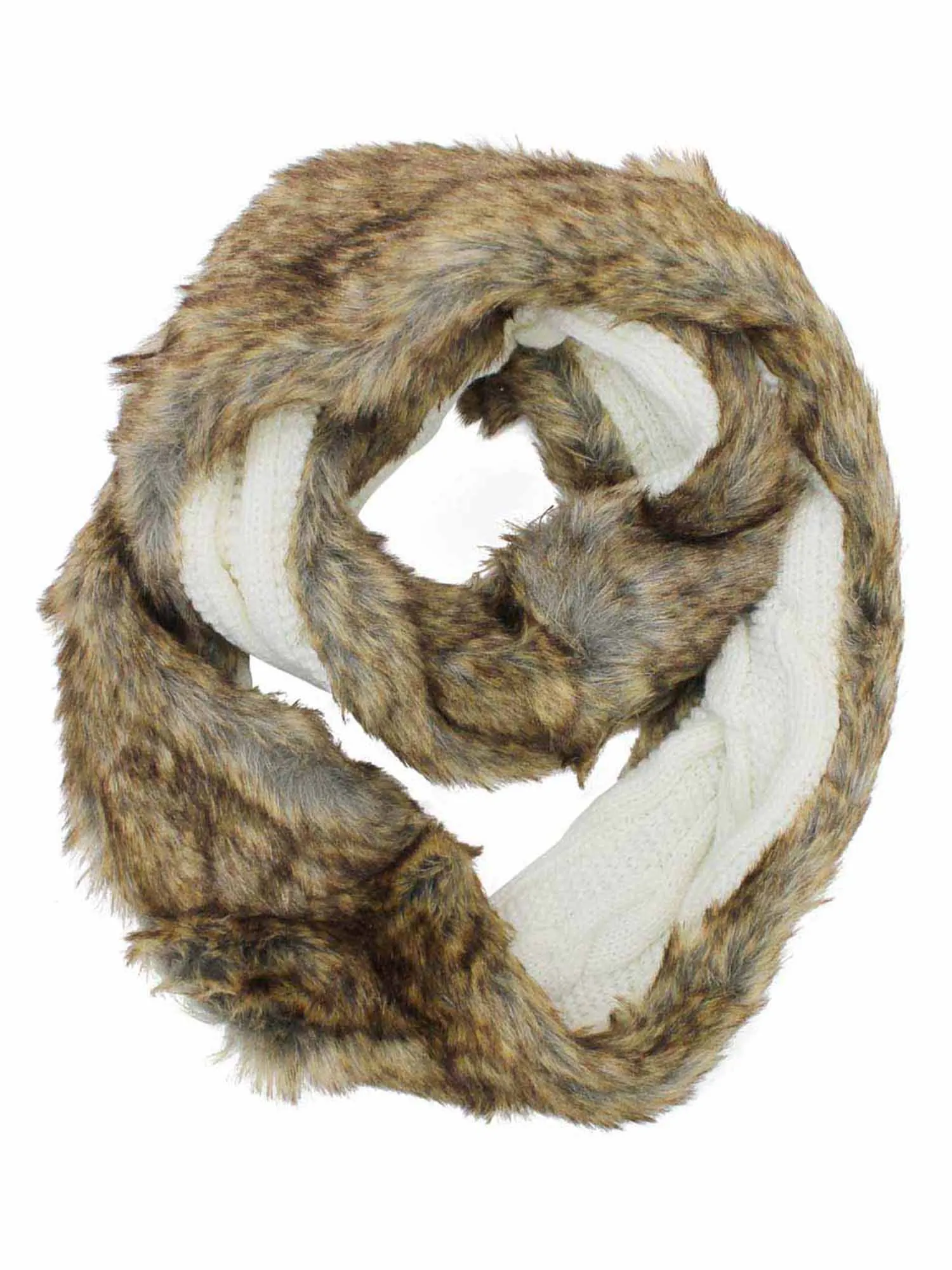 Ivory Cable Knit Infinity Scarf With Faux Fur Lining