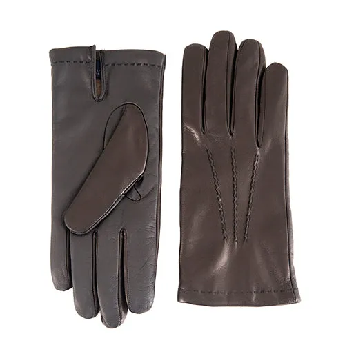 Men's brown  leather gloves with touchscreen leather palm