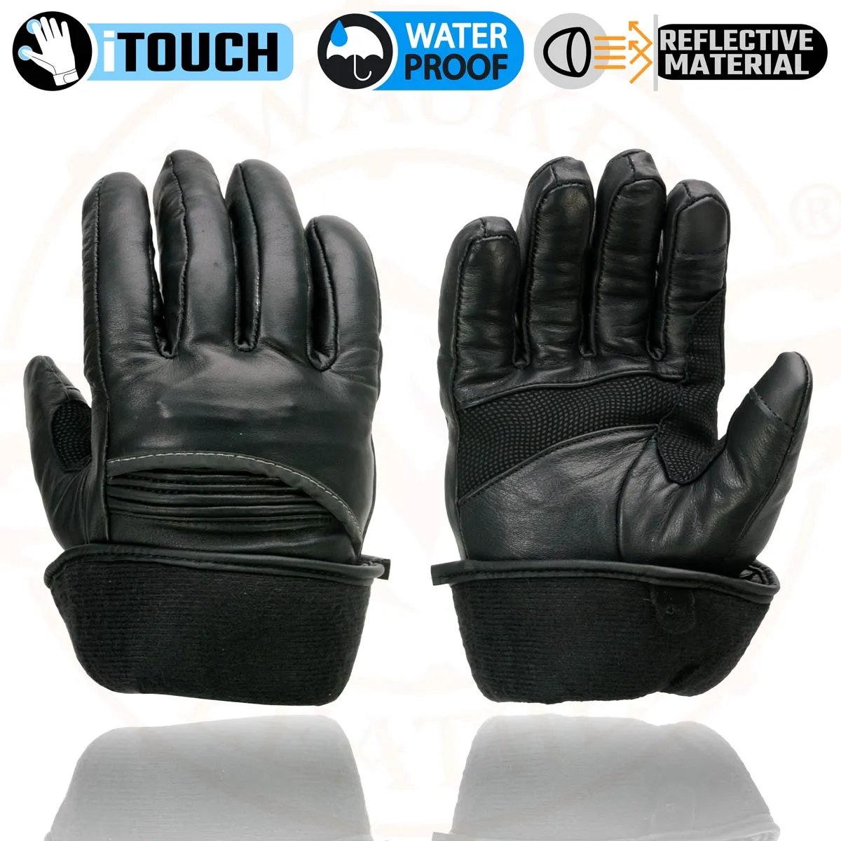 Milwaukee Leather MG7551 Men's Black Cowhide Leather Gauntlet Motorcycle Hand Gloves W/ i-Touch Screen and Waterproof