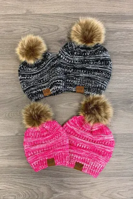 Mom & Me - Ribbed Sparkle In Pink Beanies