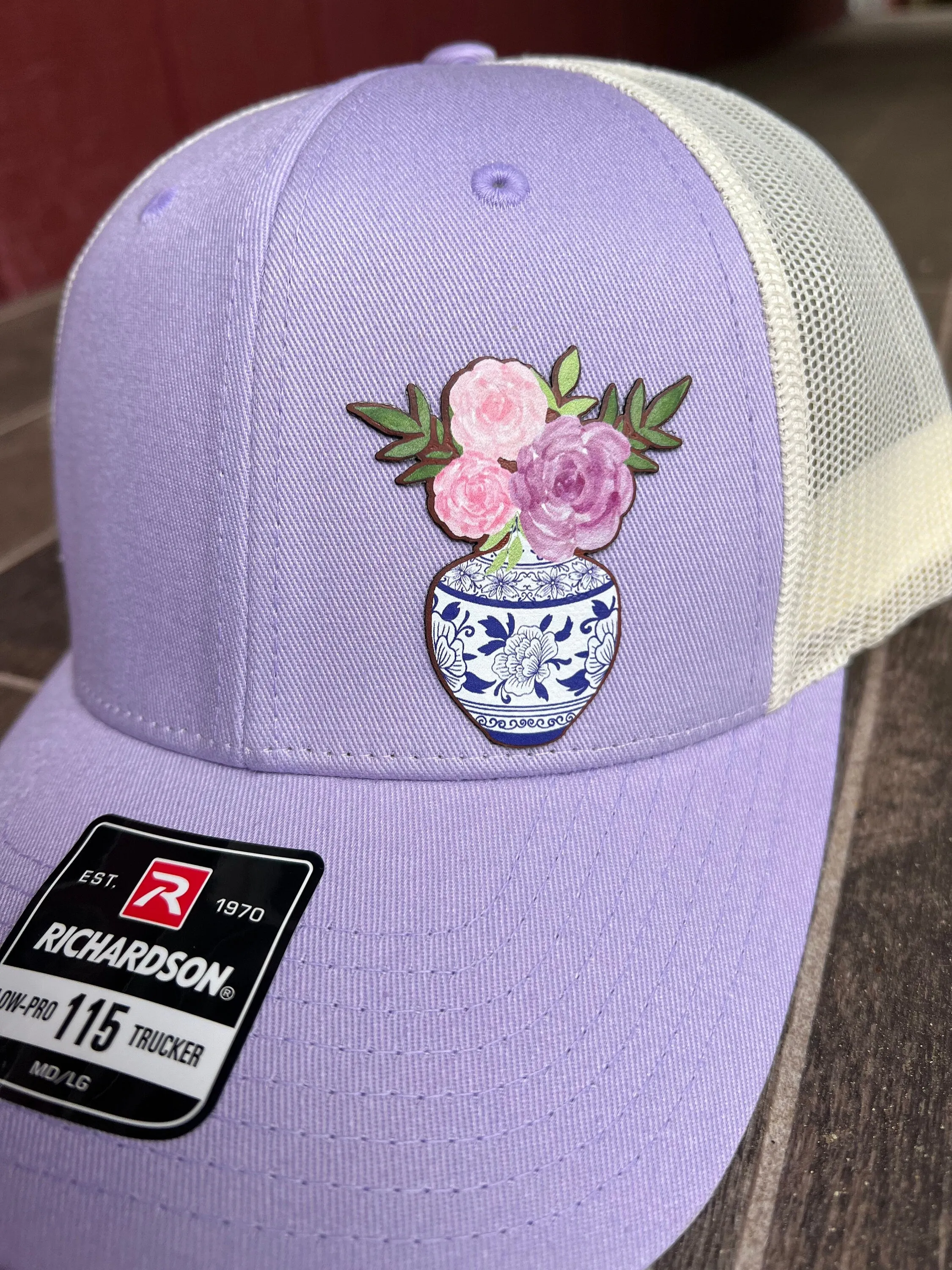 Mothers Day Hat for Mom | Flower Vase Leather Patch Hat | Hat for Mom | Mothers Day Gift | Unique Gift Idea | Richardson 115 Snapback hat