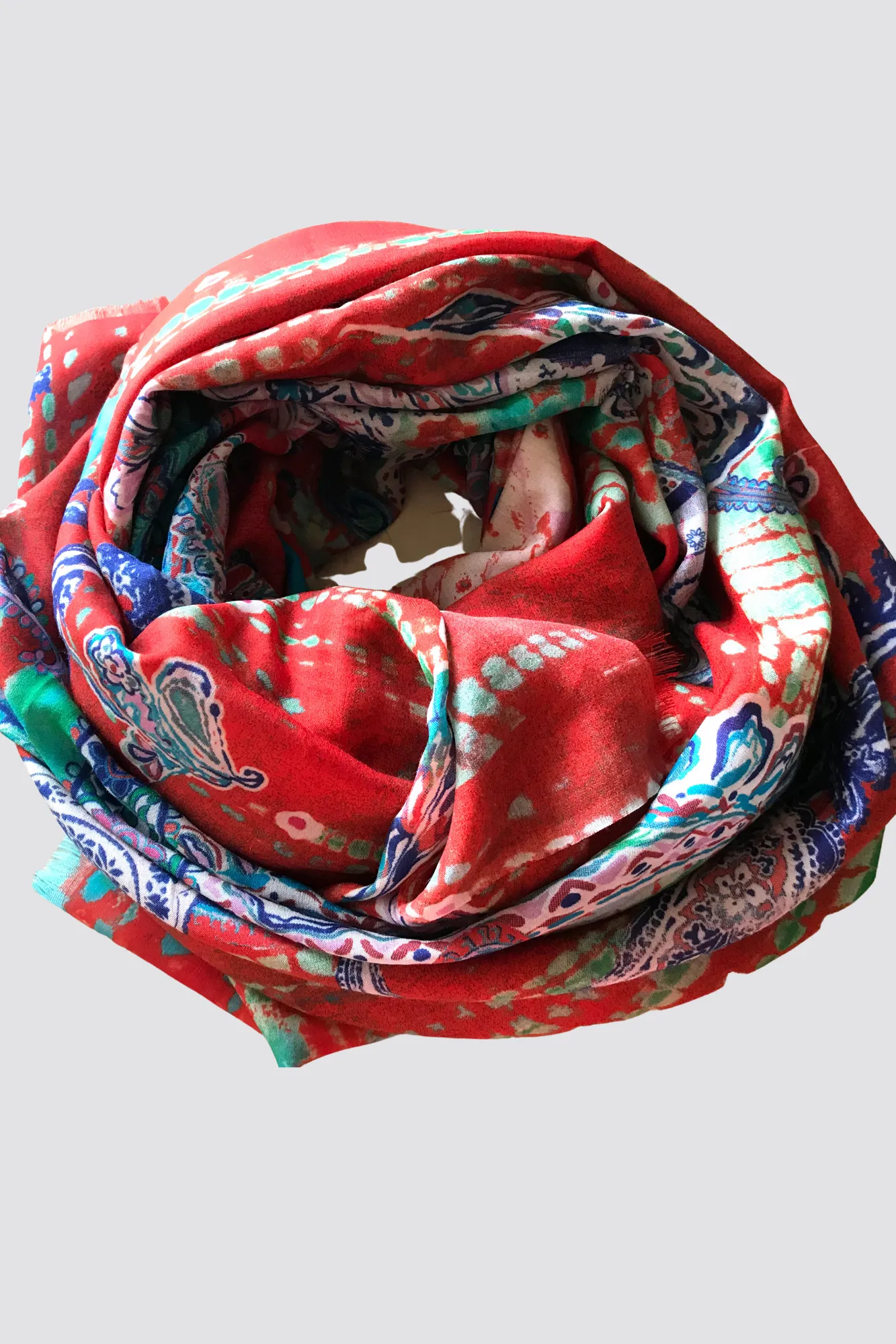 Multi Color Paisley Print Raw Silk Cashmere Scarf