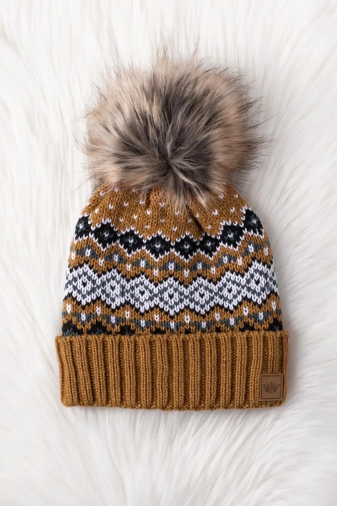 Mustard & Black Patterned Pom Hat - FINAL SALE