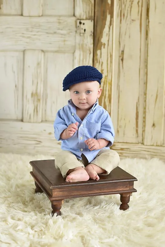 Navy blue Irish wool newsboy hat