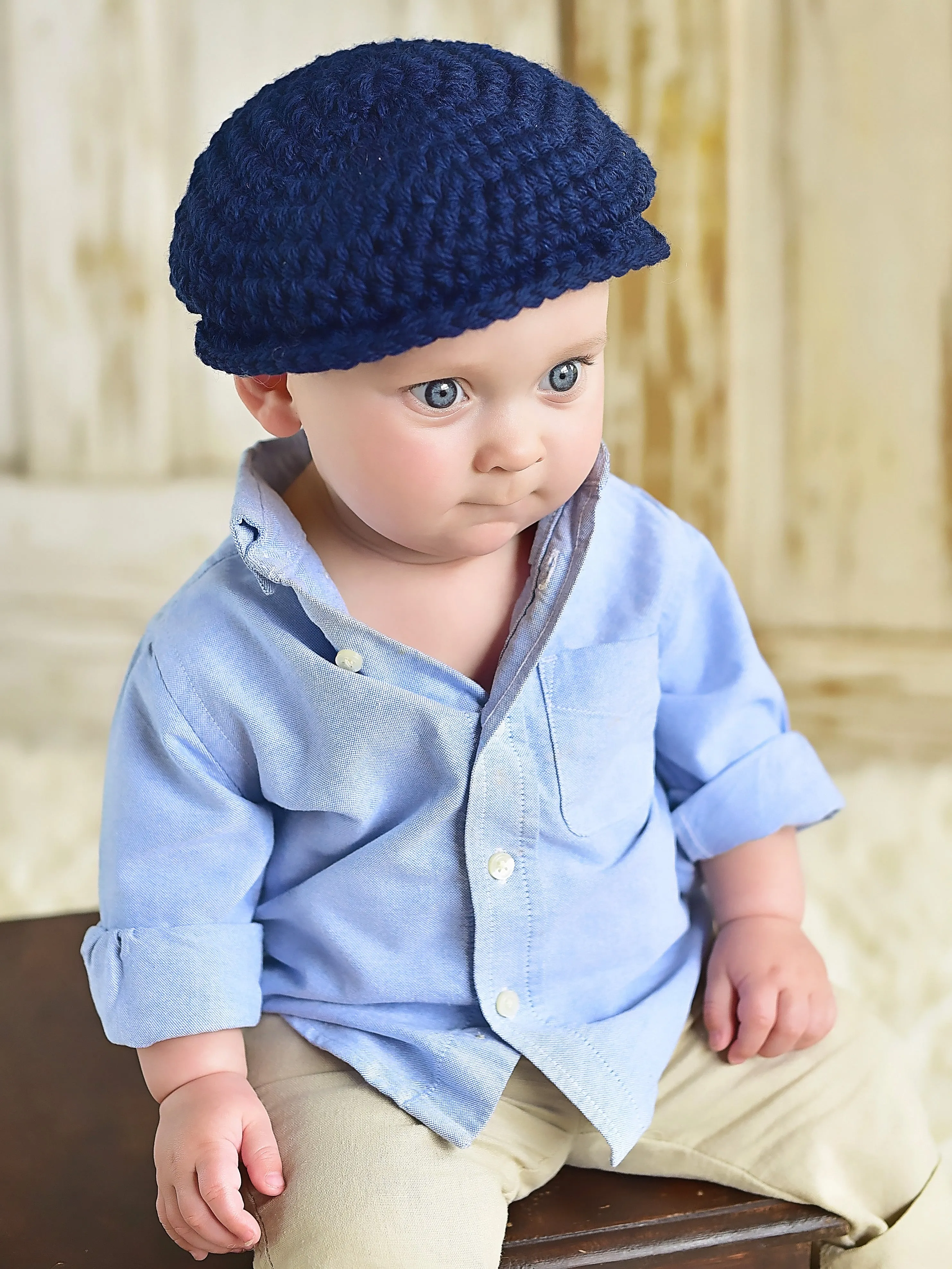 Navy blue Irish wool newsboy hat