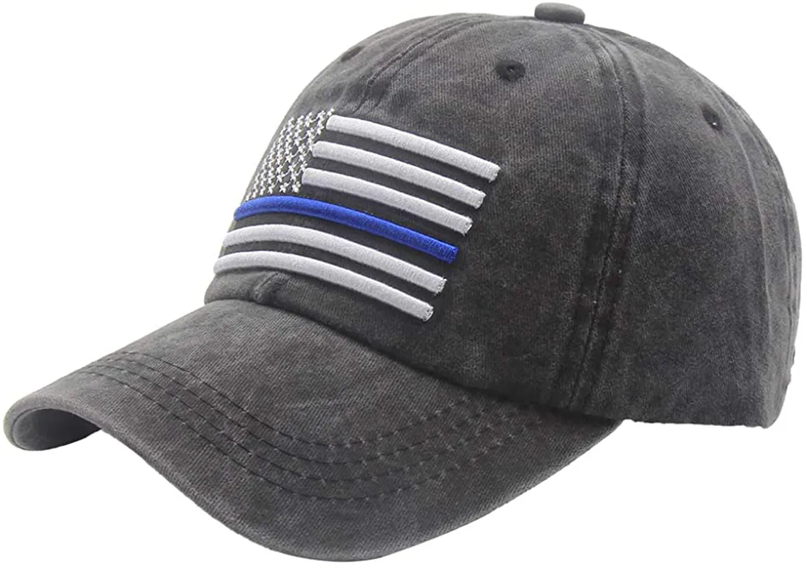 OASCUVER Men's USA American Flag Baseball Cap, Washed Distressed Cotton Adjustable Thin Blue Line Hat