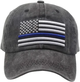 OASCUVER Men's USA American Flag Baseball Cap, Washed Distressed Cotton Adjustable Thin Blue Line Hat