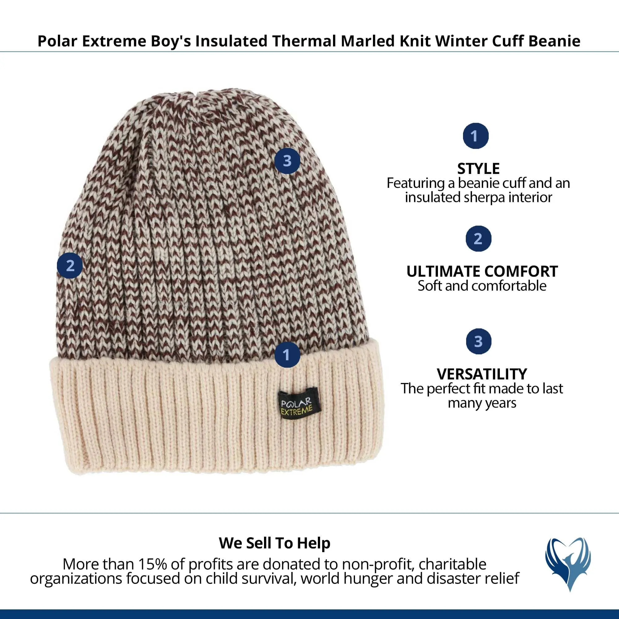 Polar Extreme Boy's Insulated Thermal Marled Knit Winter Cuff Beanie